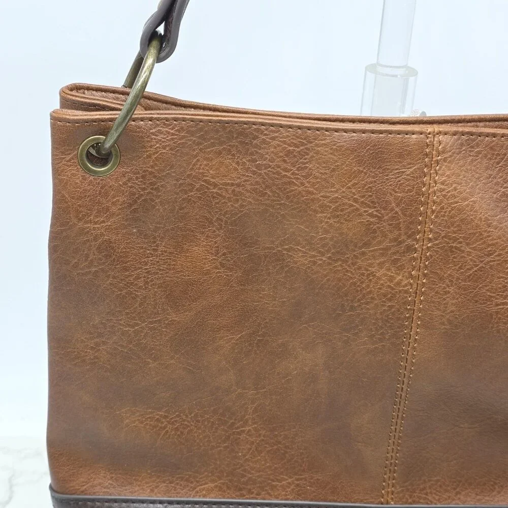 Wrangler Shoulder Bag Large Brown Faux Pebbled Leather Western Zip Hobo Casual